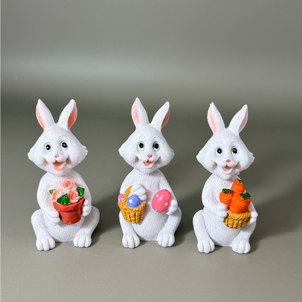 Three Easter Bunny resin figurines. NEW Miniature  Decor
